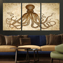 Sepia Octopus Wall Art Abstract Animal Canvas Print