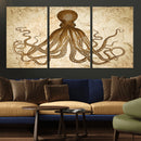 Sepia Octopus Wall Art Abstract Animal Canvas Print