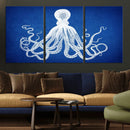 Large 3-Panel Blue Octopus Canvas Wall Art | Coastal Marine by MyGreatCanvas | Canvas Wall Art Prints | Photo Prints & Wall Decor