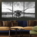 Longhorn Black and White Wall Art – Rustic Western Bull