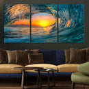 Ocean Wave Sunset Wall Art | Large Coastal Wave Canvas Print