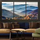 Misty Mountain Sunrise Triptych Canvas Print – Autumn