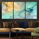 Abstract Aqua and Gold Fluid Wall Art Canvas | 3 Panel Large by MyGreatCanvas | Canvas Wall Art Prints | Photo Prints & Wall Decor