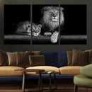 Large Black and White Lion Couple Wall Art Canvas Print –