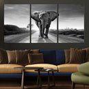 Black and White Elephant Wall Art Canvas Print