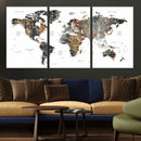 Modern Metallic World Map Canvas Wall Art – Framed