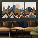 Abstract Wood Panel Effect Mountain Range Top Wall Art