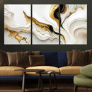 Gold Waves on Pure White Canvas – Gold Abstract Art for