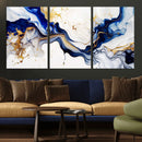 Golden Cascades on Midnight Blue – Deep Blue Abstract Wall