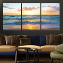 Golden Sunset Over Ocean Waves - Serene Coastal Triptych