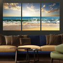 Golden Sunset Beach Triptych Canvas Wall Art for Living Room