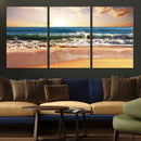 Sunset Beach Wall Art - 3-Panel Framed Canvas Print, Ready
