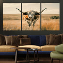 Texas Cow Longhorn Wall Art Canvas Print for Farm House Wall