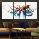 Watercolor Vibrant Octopus Wall Art Canvas Print | Abstract