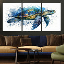 Turtle Wall Art Canvas Print, Framed Watercolor Turtle Art