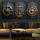Boat Anchor Compass With Rope Wall Art Canvas Print | Beach