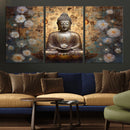 Golden Buddha Wall Art Canvas Print | Zen Meditation Floral