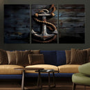 3 Panel Grunge Abstract Anchor Wall Art Canvas Print Set