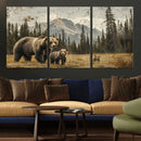Rustic Grizzly 399 Bear Family Wall Art Canvas Print