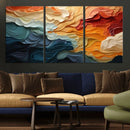 Blue Orange Abstract Wave Wall Art Canvas Print, Framed Blue