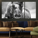 Black and White Horse Winter Wall Art | Ready to Hang and