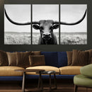 Longhorn Bull Canvas Print | Rustic Farmhouse Wall Art |