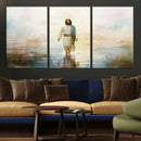 Framed Jesus Walking on Water Wall Art - 3-Panel Christian