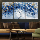 Blue and Gold Abstract Tree Wall Art Canvas Print | Modern