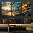 Ocean Wave at Sunset Canvas Wall Art – Vibrant Coastal Beach