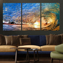 Ocean Wave at Sunset Canvas Wall Art – Vibrant Coastal Beach