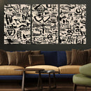 Abstract Love and Chaos Canvas Print, Black Symbols on Beige