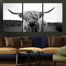 Highland Cow Wall Art | Black and White Farmhouse Decor |