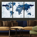 Modern Blue World Map Canvas Print – Framed Wall Art,