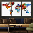 Colorful World Map Canvas Wall Art Print, Contemporary