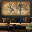 Vintage World Map Wall Art Canvas – Antique Style Push Pin