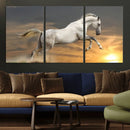 Large Wall Art Canvas Print – White Jumping Horse Sunset