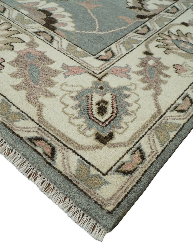 8x10 Hand Knotted Silver and Beige Traditional Persian Oushak Wool Rug | TRDCP760810