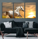 Large Wall Art Galloping White Horse at Sunset Canvas Print