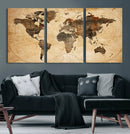 Push Pin World Map Canvas Print – Framed Travel Tracker Wall