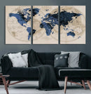 Vintage Blue World Map Canvas Wall Art – Antique Style