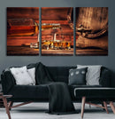 Whiskey and Cigar Canvas Wall Art | 3 Panel Bar Room Decor by MyGreatCanvas | Canvas Wall Art Prints | Photo Prints & Wall Decor