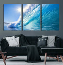 Blue Big Wave Surfing Ocean Canvas Wall Art Artwork Print