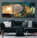 Golden Wave Sunset Canvas Print – Large Coastal Wall Art for