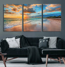 Sunset Ocean Waves on Tropical Beach, 3-Panel Giclee Canvas