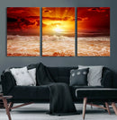 Red Sunset Ocean Beach Canvas Wall Art Beach Canvas, Coastal