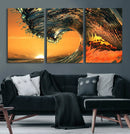 Surf Wave Sunset Canvas Wall Art Print, 3-Panel Ocean