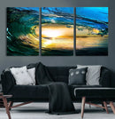 Ocean Wave at Sunset Canvas Art, Large Wall Print of Vibrant