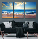 Tropical Beach Sunset Canvas Art, Ocean Waves and Sandy