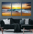 Golden Sunset Ocean Waves Wall Art Canvas Print – Multi