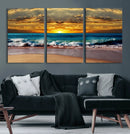 Ocean Sunrise Over Golden Beach Waves, Giclee Canvas Wall
